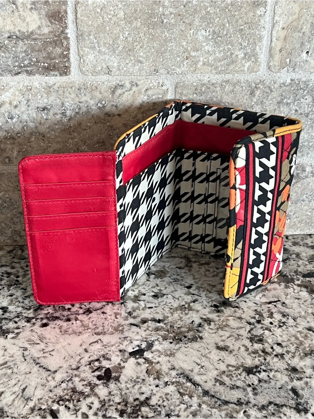 Vera Bradley Quilted Floral Trifold Wallet in Red, Orange & Tan - Picture 3 of 3